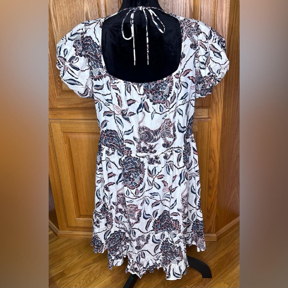 House of Harlow 1960 Ozzie Ivory Floral Print Puff Sleeve Mini Dress Size Medium - Picture 5 of 15
